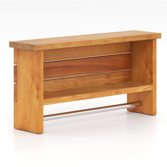 Wall-Mounted 2-Tier Solid Teak Wood Bathroom Shelf with Towel Bar - Tampa Home & Garden Store