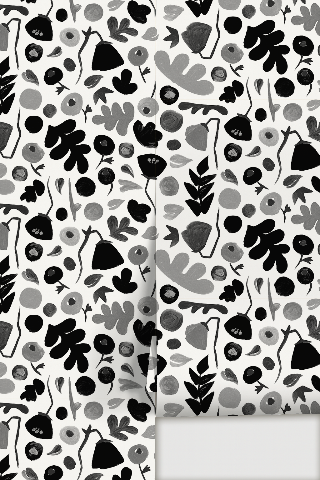 Papel pintado floral Henri, blanco y negro