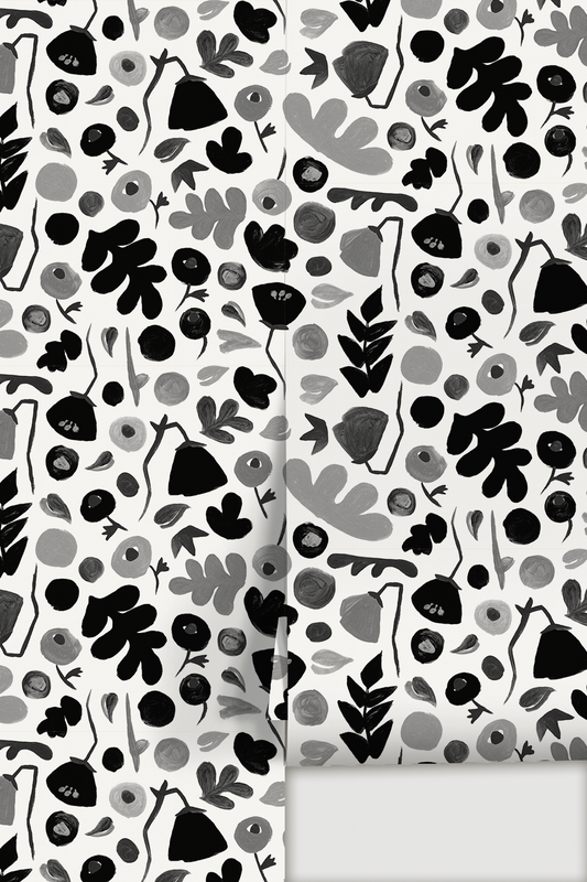 Henri Floral Wallpaper, black and white