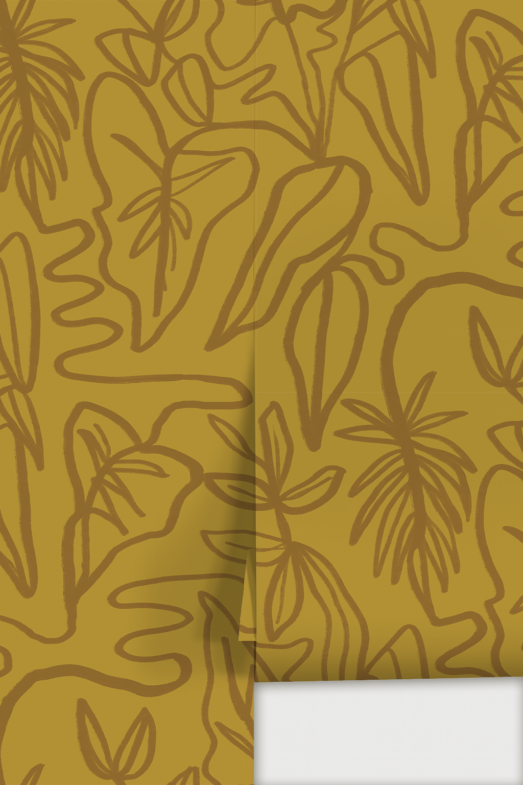 Papel pintado con follaje entintado, mostaza