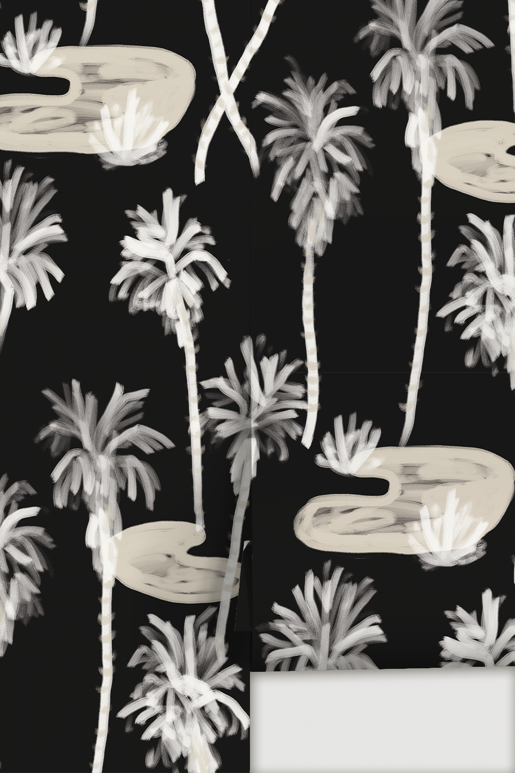 Palm Oasis Wallpaper, black and off-white
