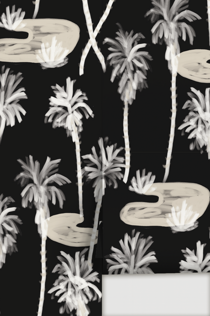 Palm Oasis Wallpaper, black and off-white