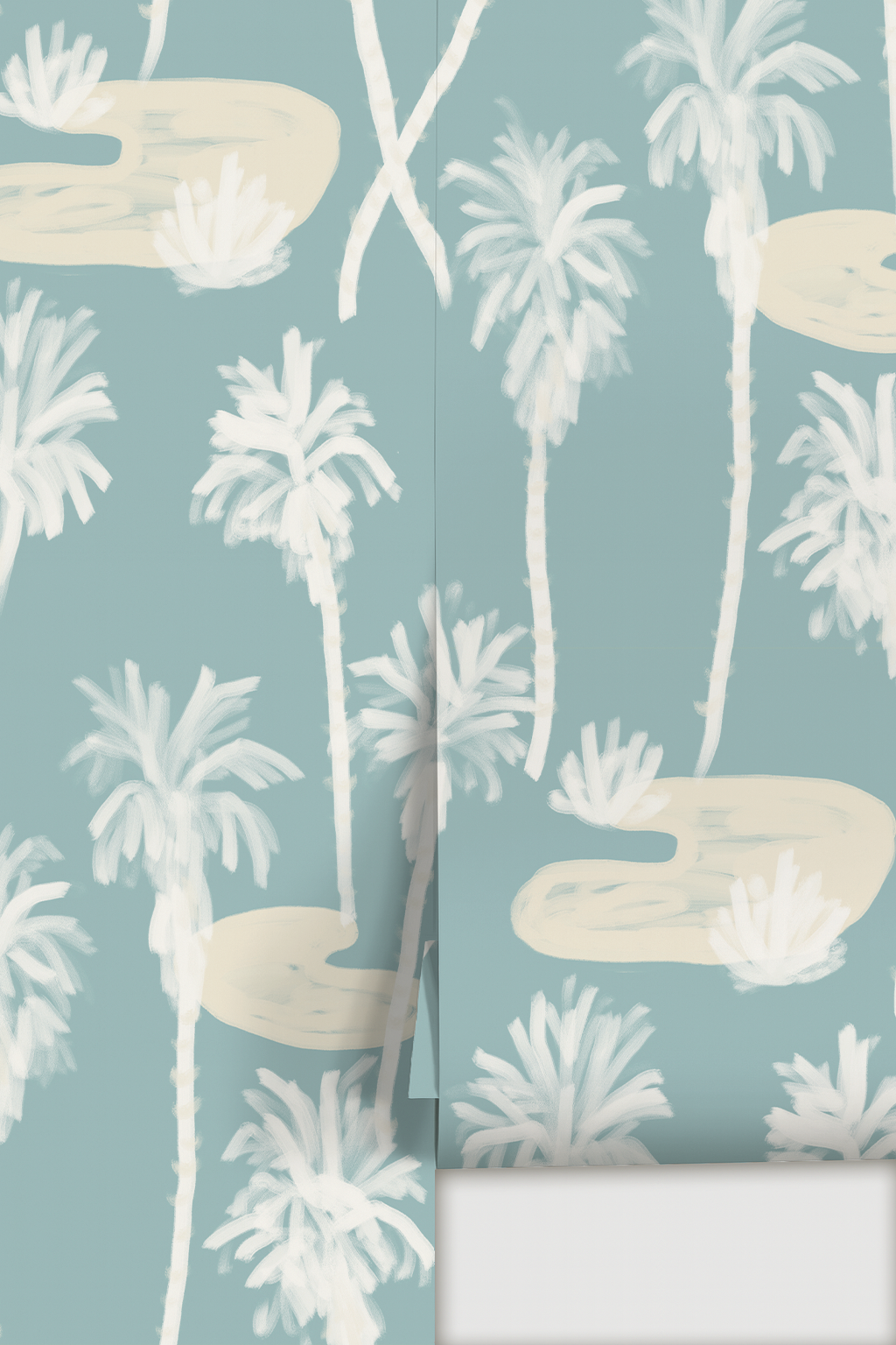 Papel pintado Palm Oasis, azul y blanco