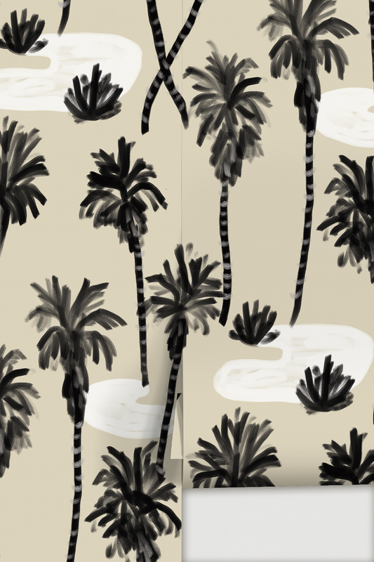 Palm Oasis Wallpaper, neutral and black - Tampa Home & Garden Store