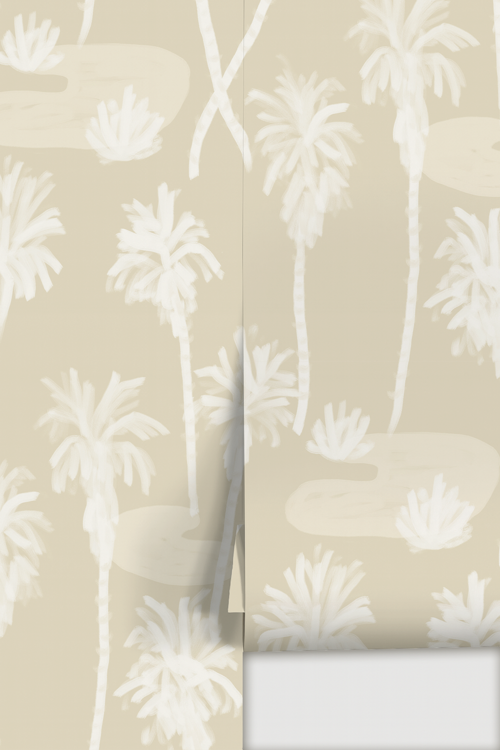 Palm Oasis Wallpaper, white and tan