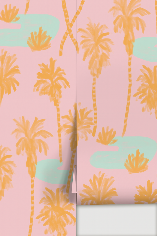 Palm Oasis Wallpaper, pink - Tampa Home & Garden Store