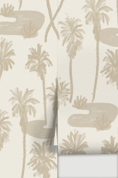 Palm Oasis Wallpaper, neutral and white
