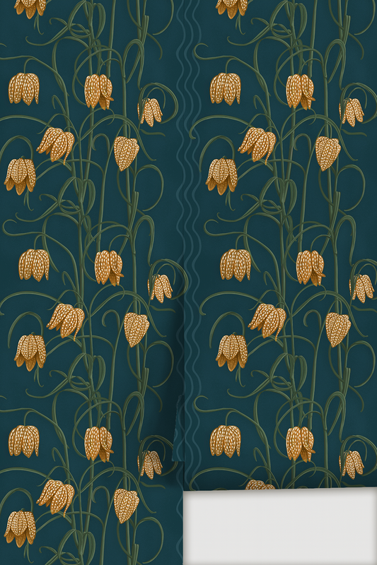Campanas Wallpaper, dark blue and goldenrod - Tampa Home & Garden Store