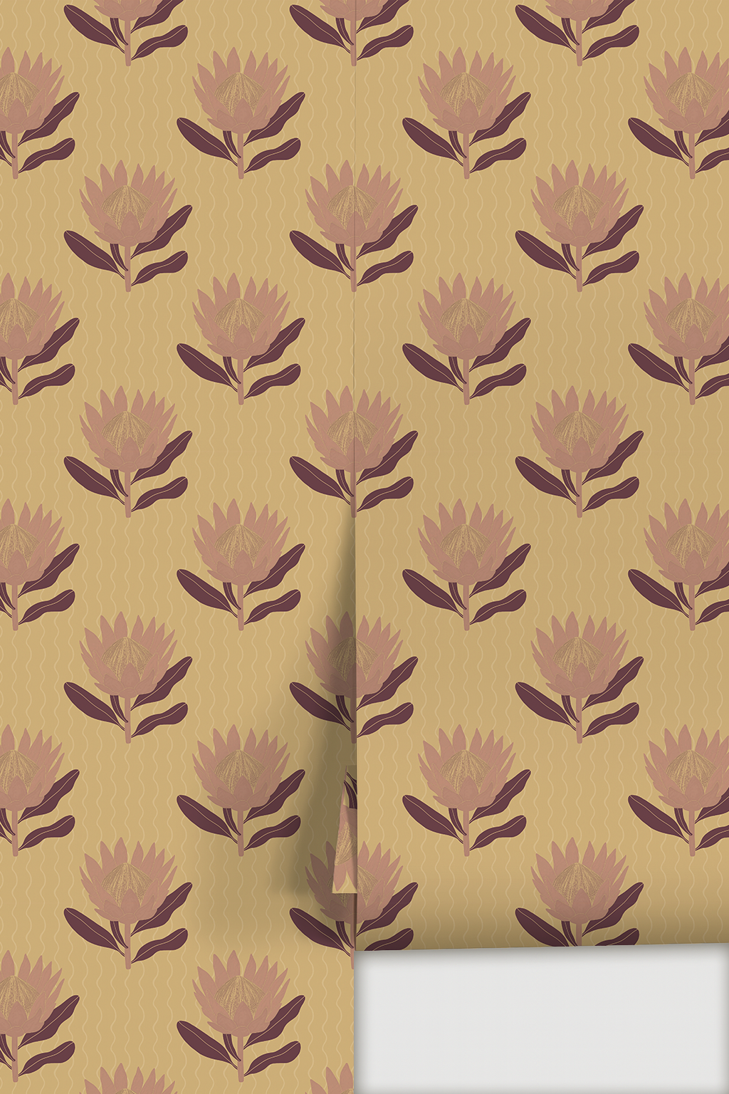 Papel pintado King Protea, amarillo mantequilla y malva