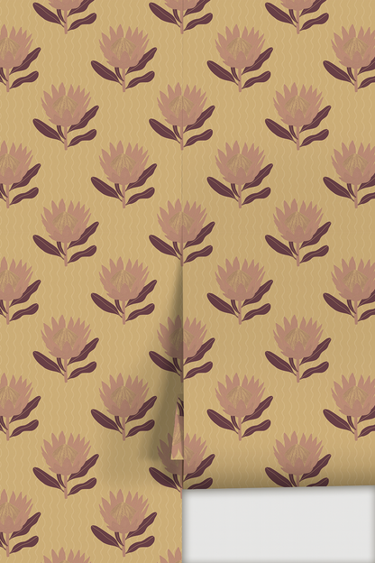 Papel pintado King Protea, amarillo mantequilla y malva