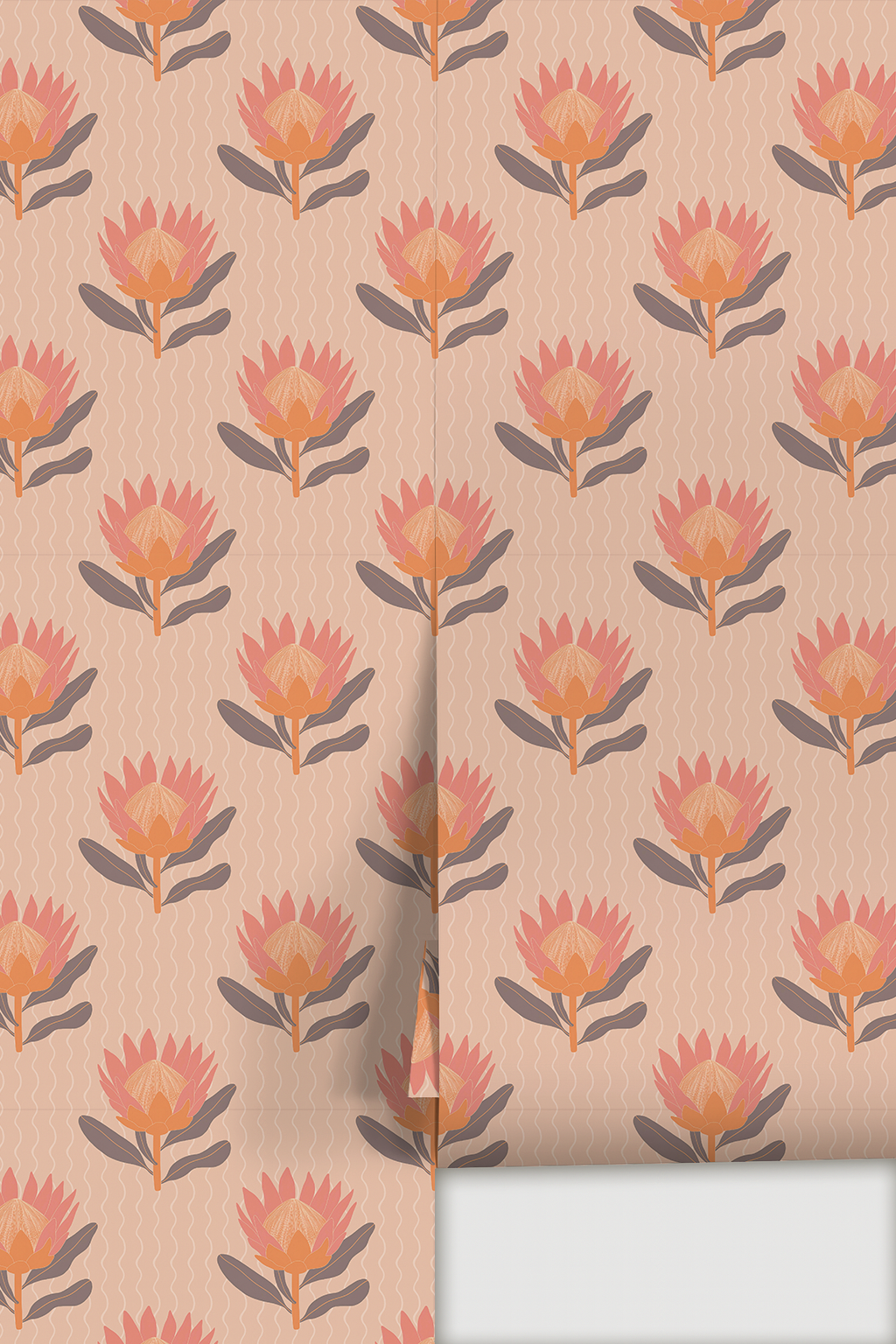 Papel pintado King Protea, coral y naranja
