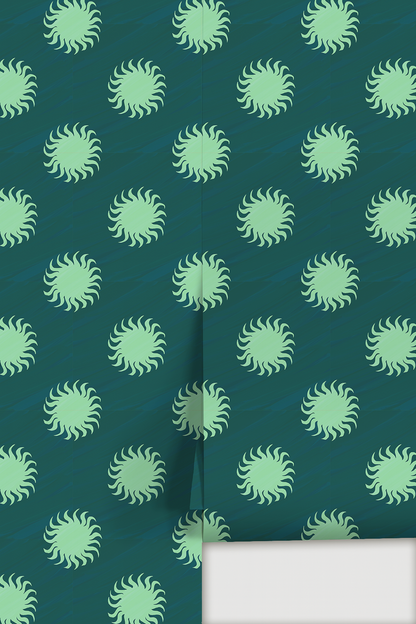 Papel pintado Sol, verde azulado y menta