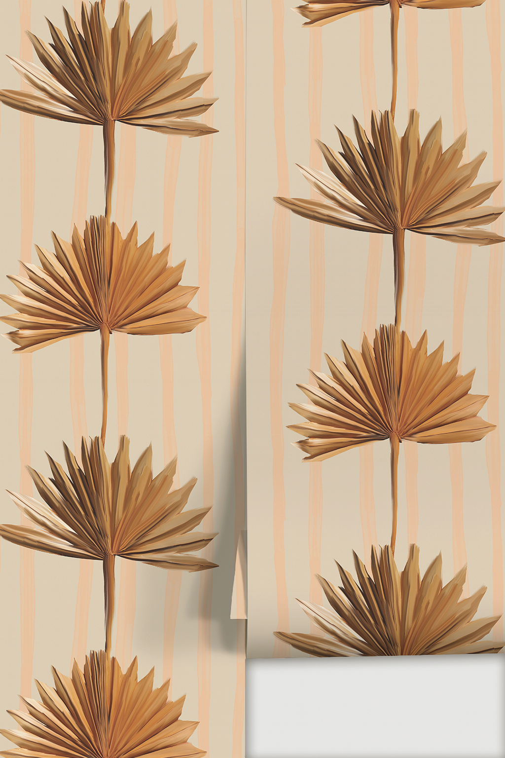Stripey Palm Wallpaper, neutral peach and mustard