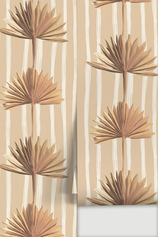Stripey Palm Wallpaper, nude and off-white - Tampa Home & Garden Store