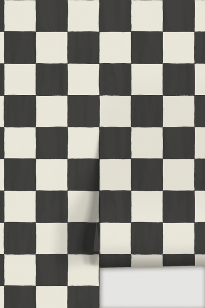 Checkers Wallpaper, off-white & black
