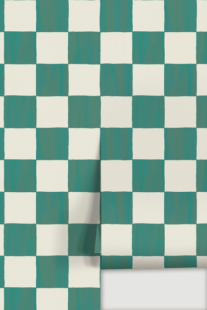 Papier peint à damier, turquoise