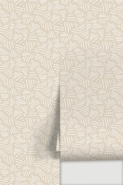 Papier peint à rayures simples, beige et blanc