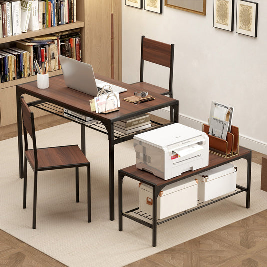 Mesa de Cocina Rectangular de Estilo Industrial con Banco y Sillas - Nogal