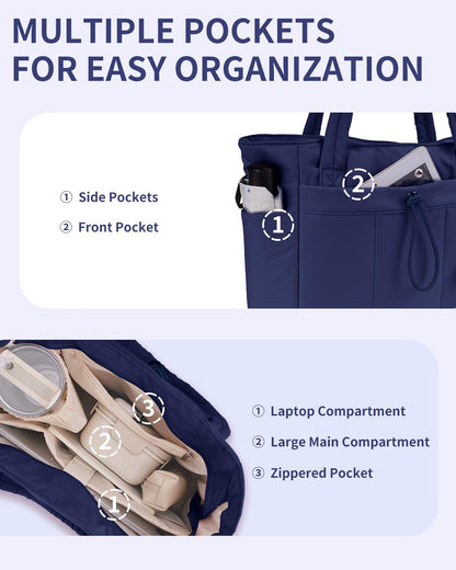 Quilted Puffer Tote Bag with Laptop Sleeve & Cup Holder 20L Travel Work