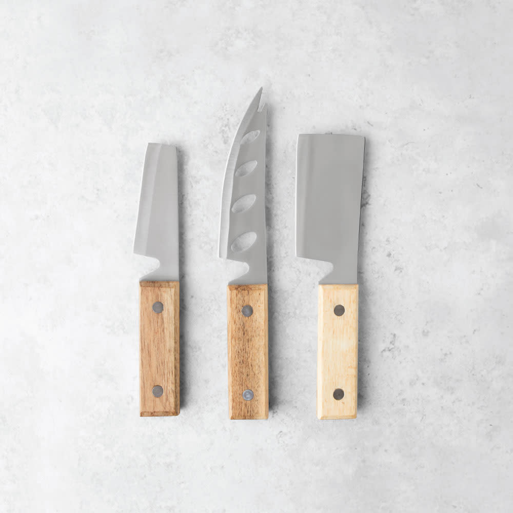 Rustic Acacia Wood Cheese Set with Steel Blades