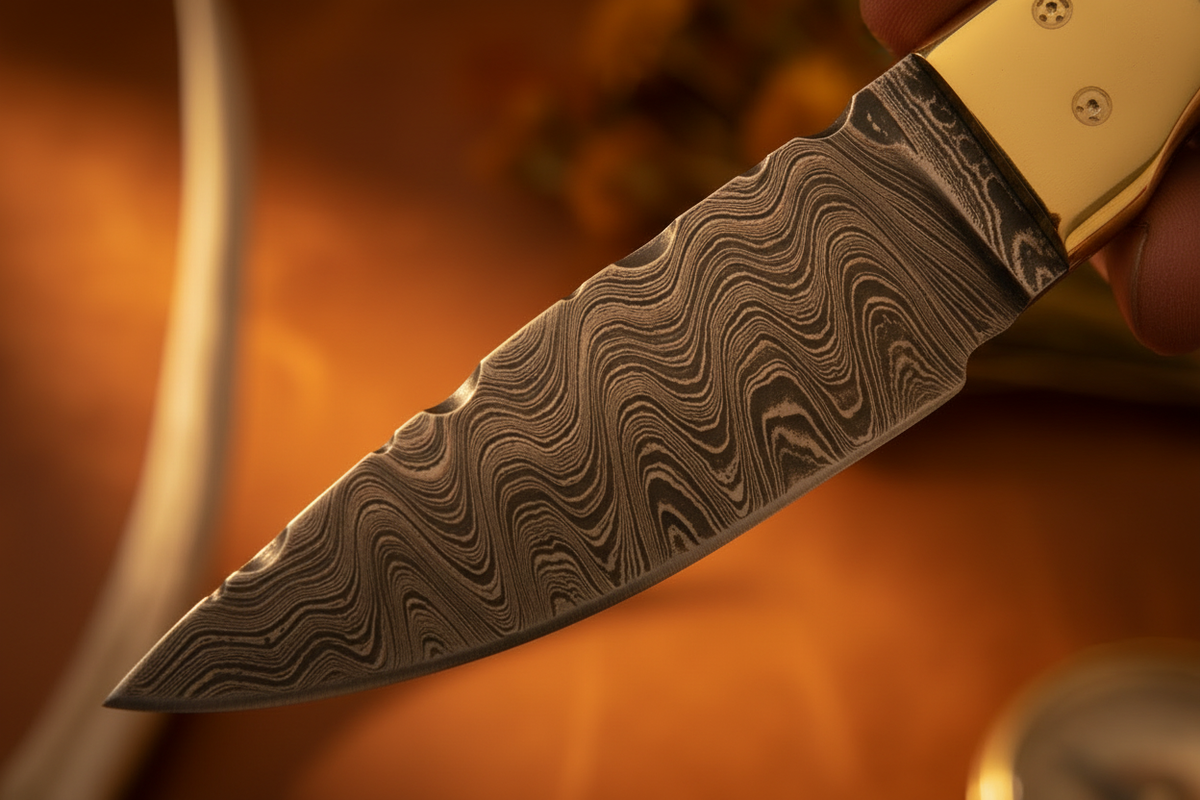 Wild West Knife Damascus blade, sheep horn handle, Frontier Cowboy Gear 6.25in on Tampa Home & Garden Store