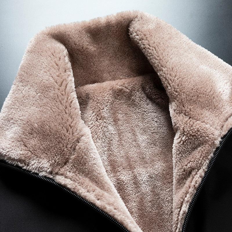 Stevvex black outer warm fleece lined jacket plush tan interior with zipper on Tampa Home & Garden Store