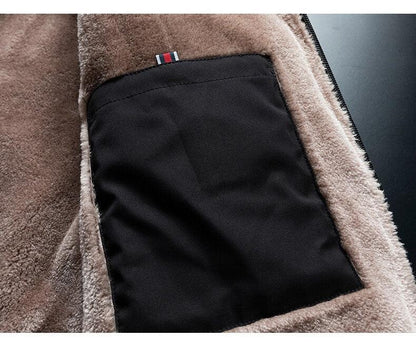 Stevvex men's warm fleece jacket with black pocket on beige fleece outer windproof coat on Tampa Home & Garden Store