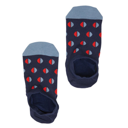 DeadSoxy Warm F21 No-Show Socks 3-Pack, navy footie socks with red and light-blue dot pattern on Tampa Home & Garden Store