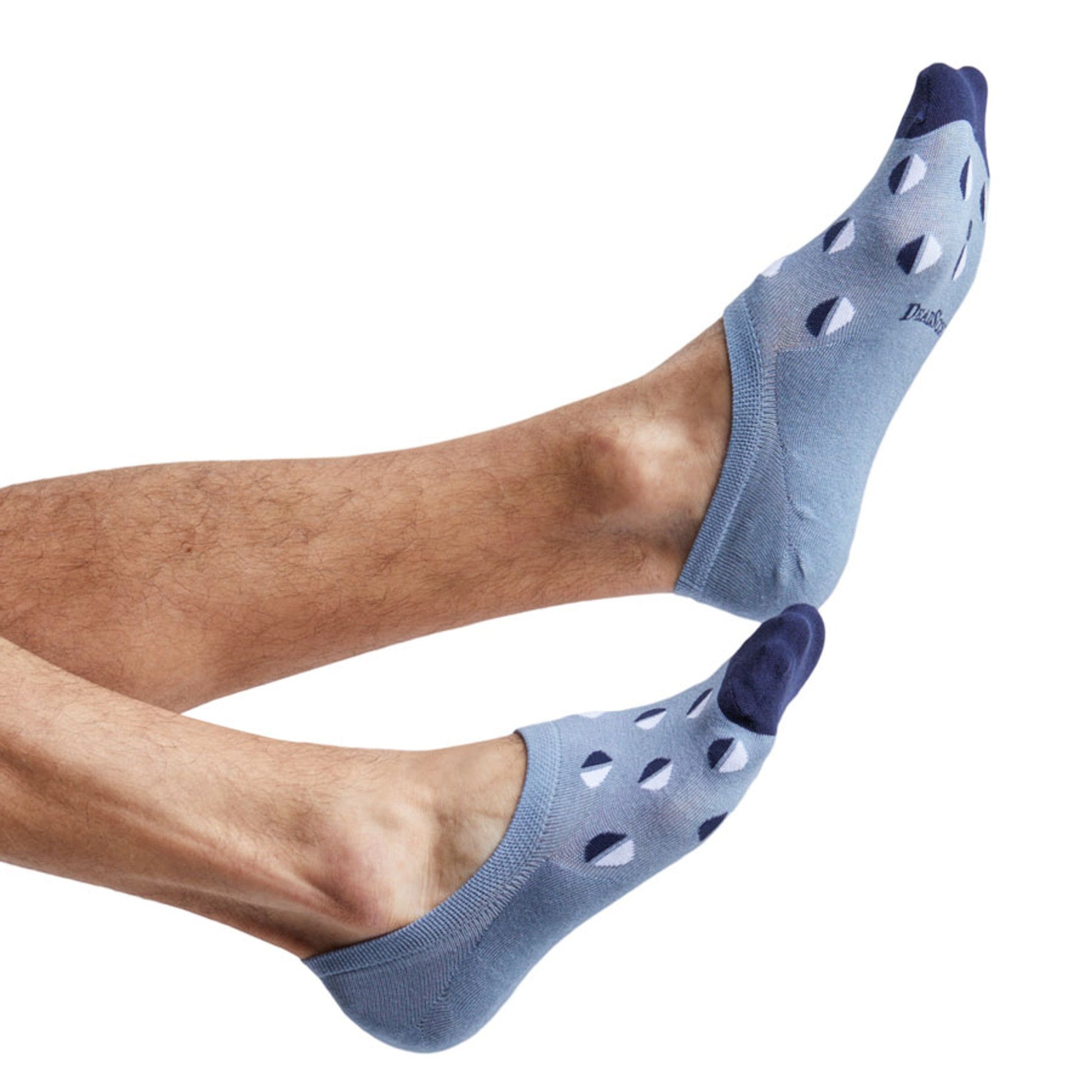 Warm F21 No-Show Sock footie by DeadSoxy in light blue with navy triangle pattern on Tampa Home & Garden Store