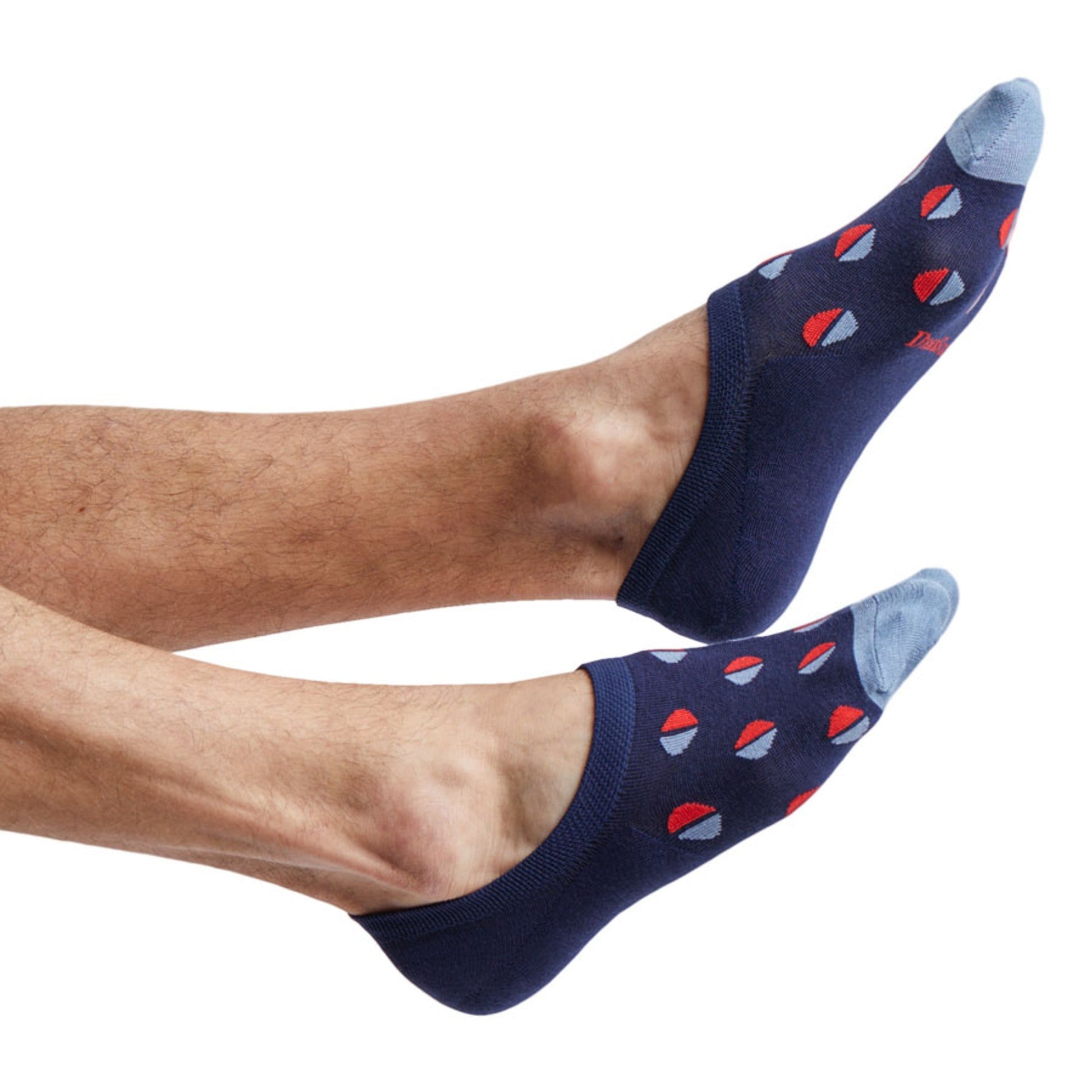 Warm F21 no-show socks 3-pack by DeadSoxy; navy footie socks with red and light blue dots on Tampa Home & Garden Store