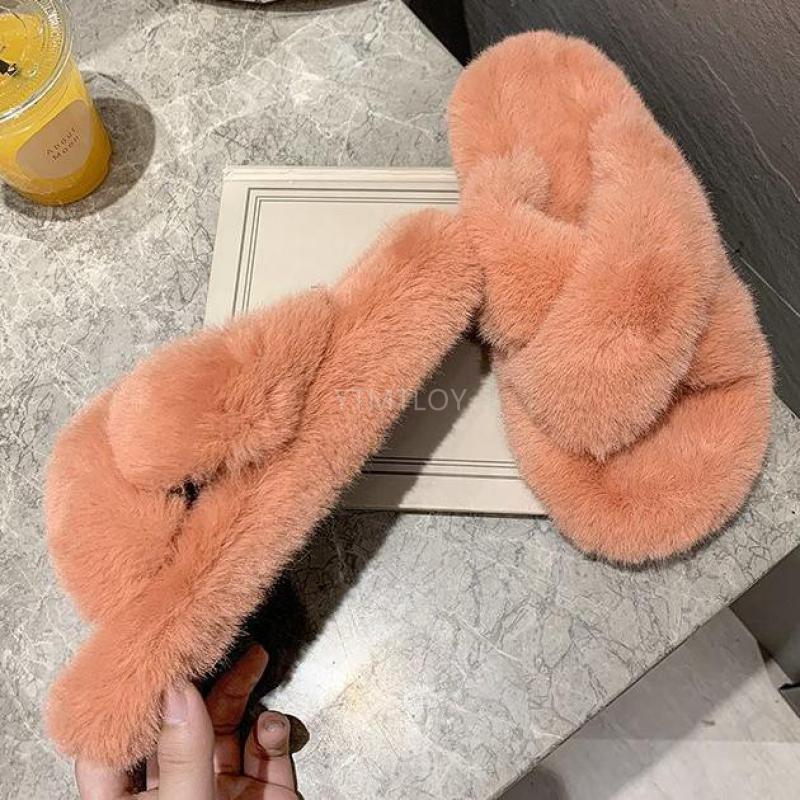 Stevvex women's pink fluffy fur slippers with crossband design, memory foam indoor slides on Tampa Home & Garden Store