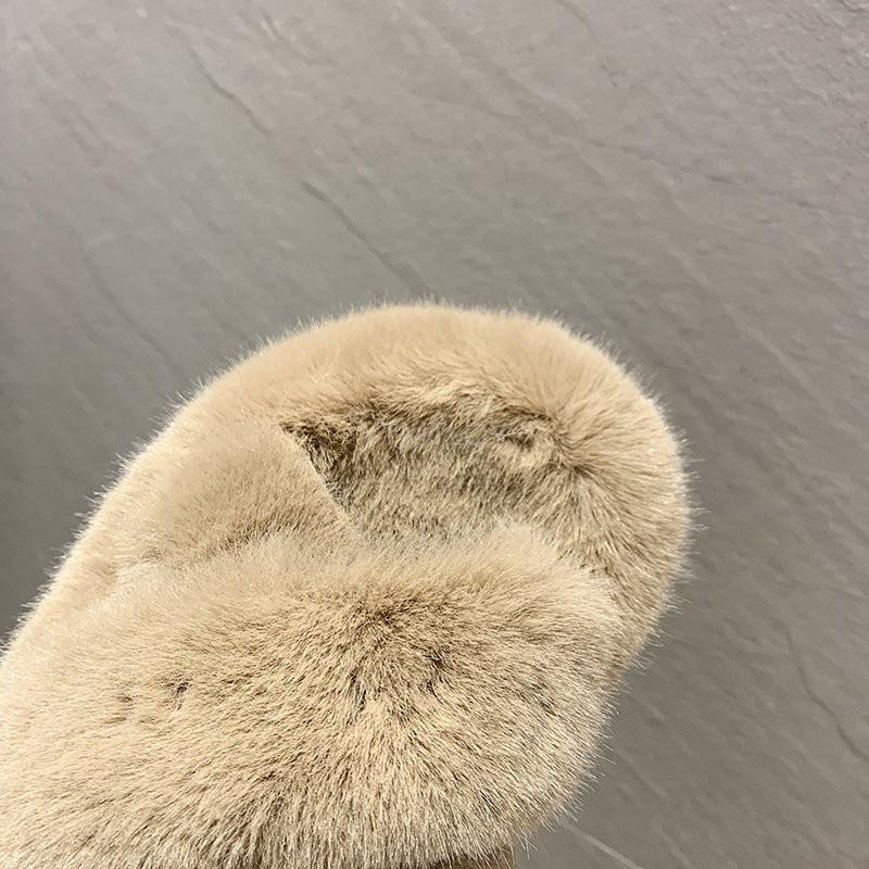 Stevvex beige fluffy fur slippers close-up on Tampa Home & Garden Store