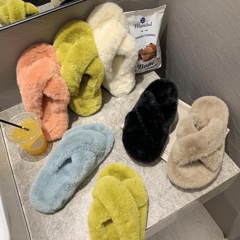 Stevvex women's plush cross-band fur slippers in assorted colors (8 pairs) on Tampa Home & Garden Store