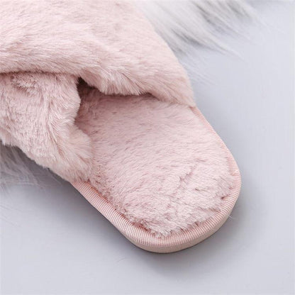 Fluffy faux fur cross-band slippers for women pink open-toe indoor slide Stevvex on Tampa Home & Garden Store