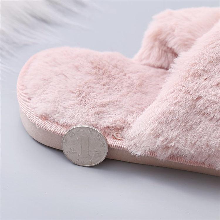 Stevvex pink fluffy cross-band slippers with faux fur plush house footwear on Tampa Home & Garden Store