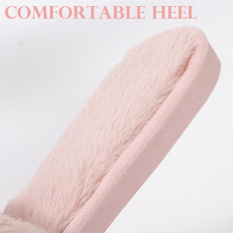 Women's pink faux fur fluffy slipper with memory foam, open-toe indoor slide on Tampa Home & Garden Store
