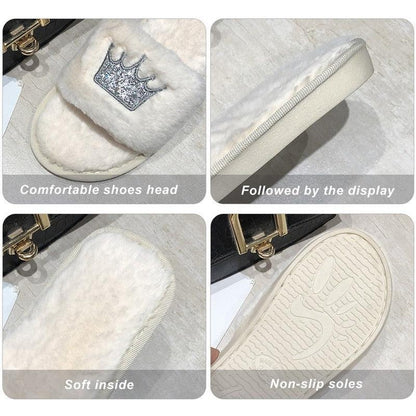 Stevvex warm fluffy slippers white faux fur indoor memory foam anti-slip sole on Tampa Home & Garden Store