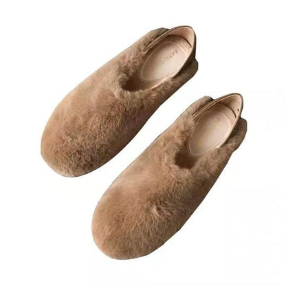 Stevvex women's warm fur loafers brown fuzzy slippers memory foam round toe pair on Tampa Home & Garden Store