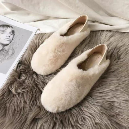 Stevvex women's warm fur loafers, plush faux fur slippers with memory foam, round toe pair on Tampa Home & Garden Store