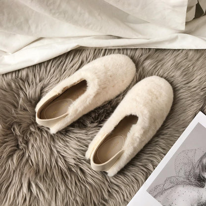 Stevvex women's ivory fur loafers with memory foam, fluffy round-toe indoor slippers on Tampa Home & Garden Store