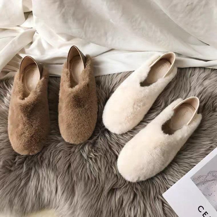 Warm fur loafers for women, 4 pairs in brown and ivory, memory foam, anti-slip on Tampa Home & Garden Store