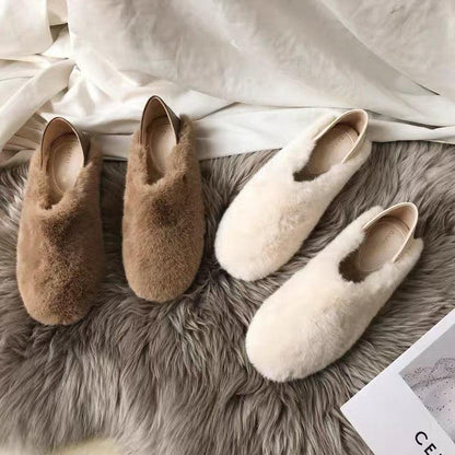 Warm fur loafers for women, 4 pairs in brown and ivory, memory foam, anti-slip on Tampa Home & Garden Store