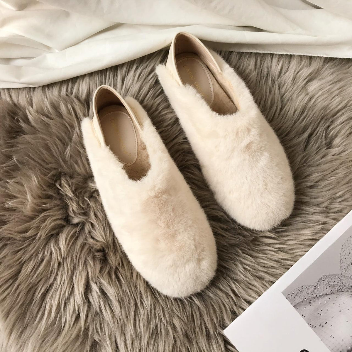 Stevvex fur slippers for women, fluffy round-toe loafers with memory foam anti skid sole on Tampa Home & Garden Store