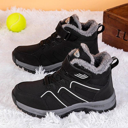 Stevvex warm fur winter boots black with grey lining, rugged anti-slip ankle boots pair on Tampa Home & Garden Store