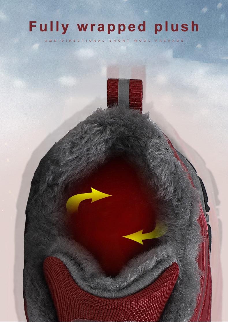 Stevvex warm fur boots red rubber exterior with grey plush lining ankle-height snow boots on Tampa Home & Garden Store