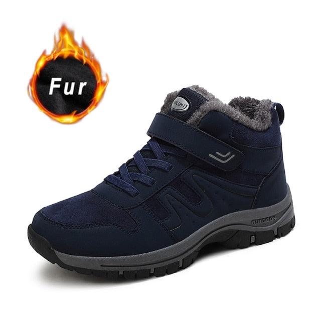 Stevvex fur-lined winter boots navy blue with anti-slip outsole on Tampa Home & Garden Store