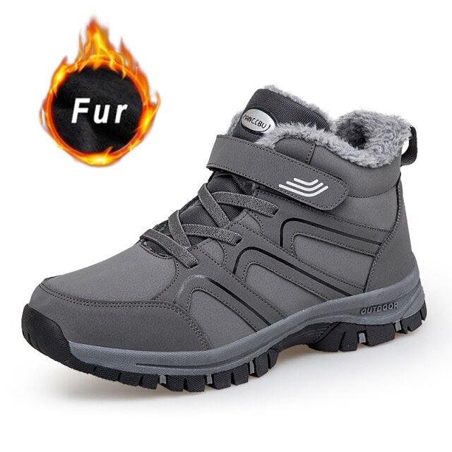 Stevvex gray fur-lined winter boots, ankle-high lace-up with rugged anti-slip rubber outsole on Tampa Home & Garden Store