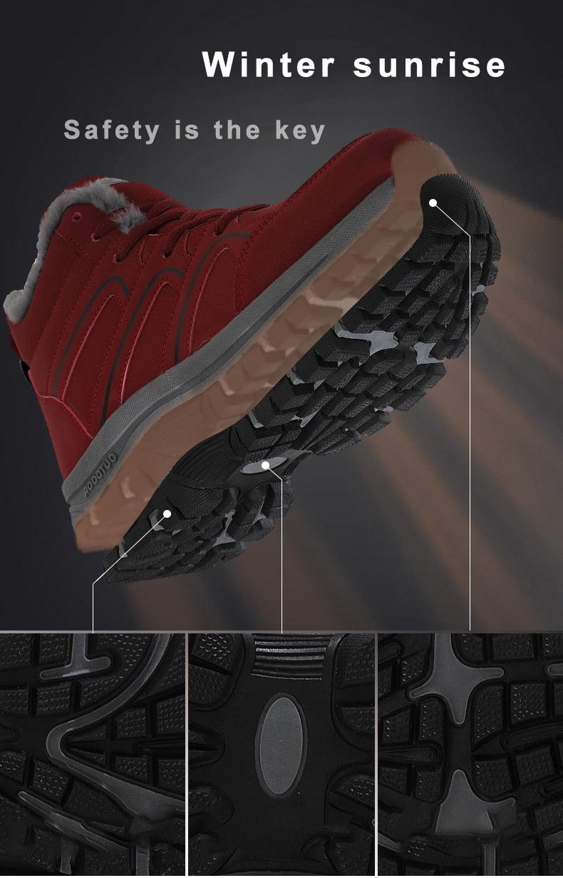 Stevvex warm fur-lined winter boots red with anti-slip outsole for cold weather hiking on Tampa Home & Garden Store