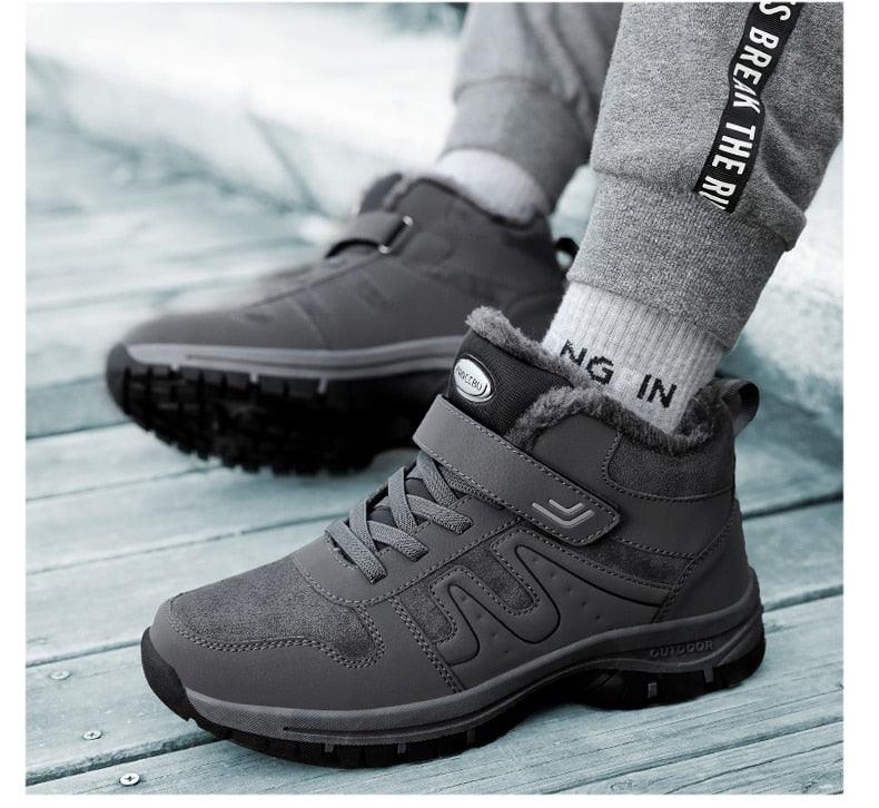 Stevvex warm fur winter boots grey fur-lined ankle boots with lace and strap anti-slip outsole on Tampa Home & Garden Store