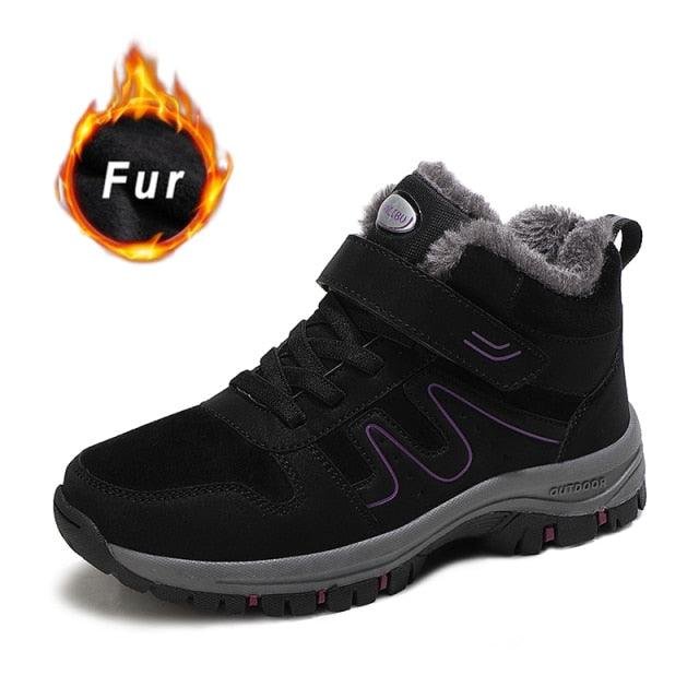 Stevvex warm fur boots, black suede, purple accents, fur-lined ankle boots, anti-slip outsole on Tampa Home & Garden Store